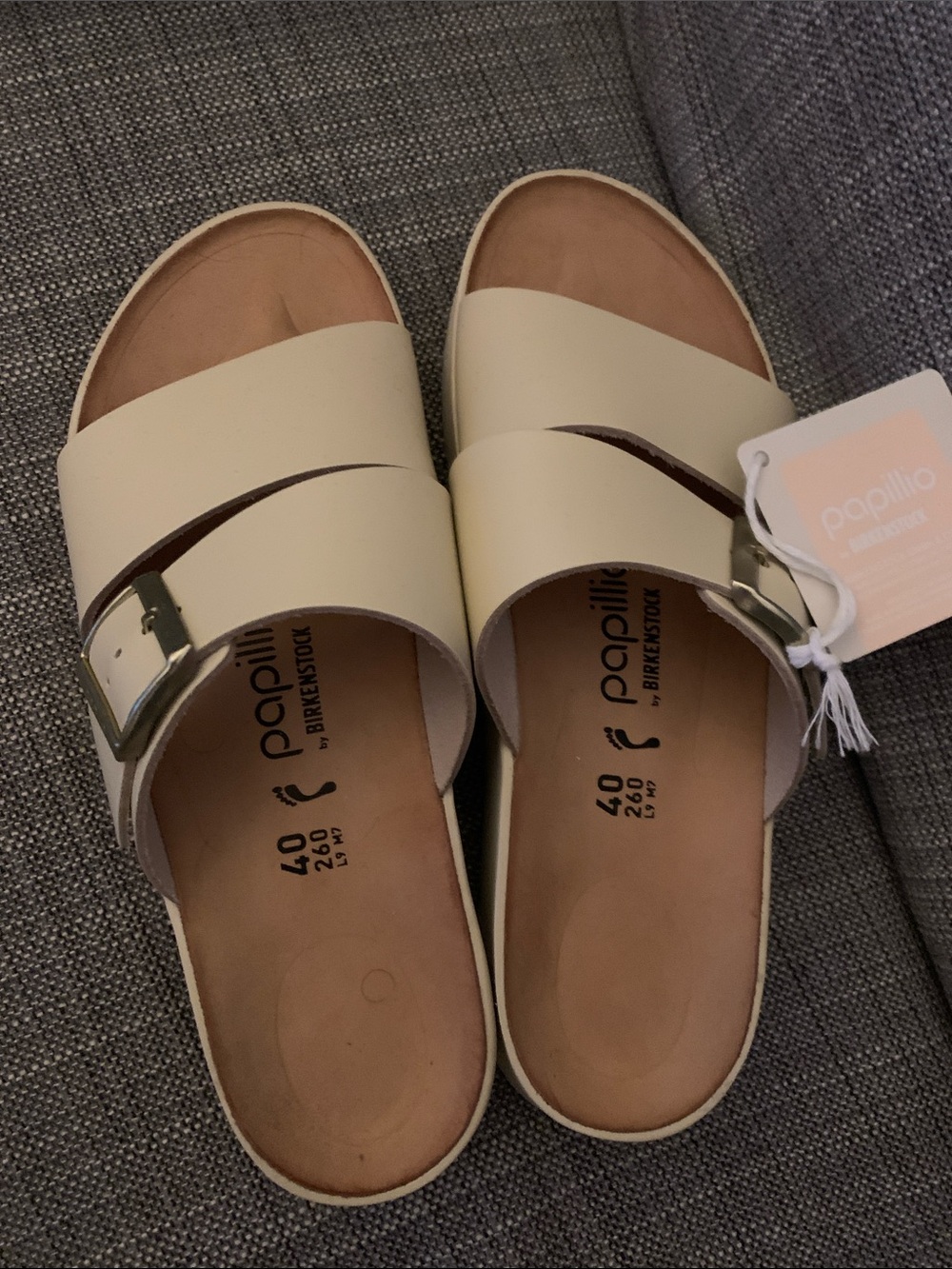 Women’s NWT EU Sz 40 Birkenstock Papillio Cream Double-Band Heeled Sandals